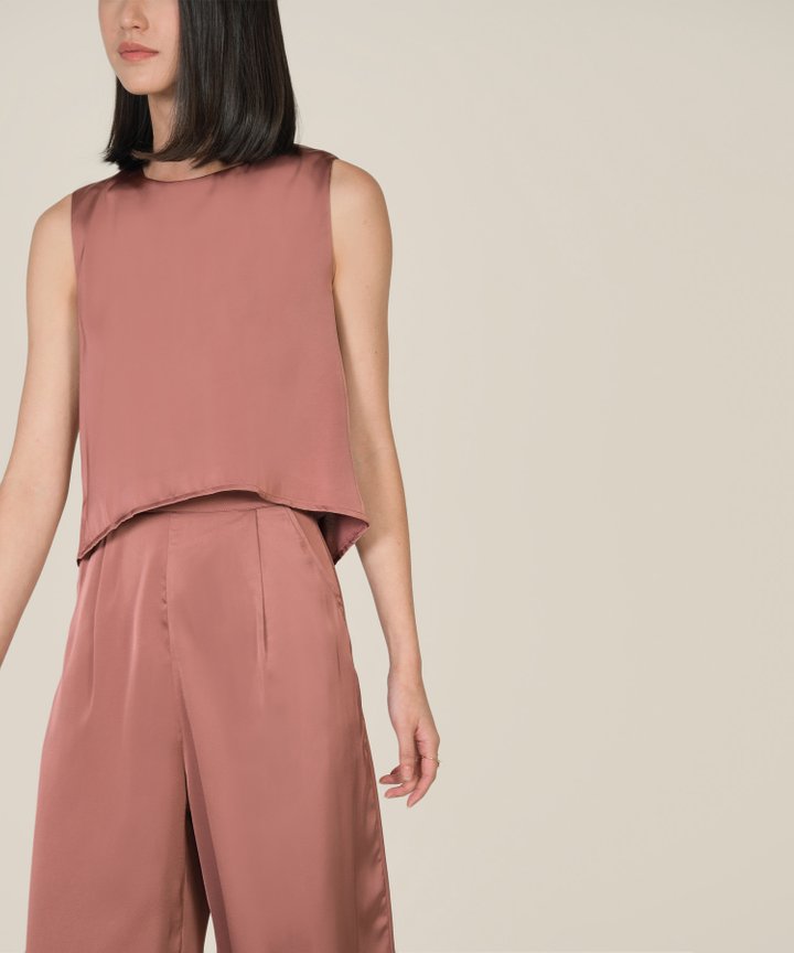 Geneva Satin Asymmetrical Top - Antique Mauve