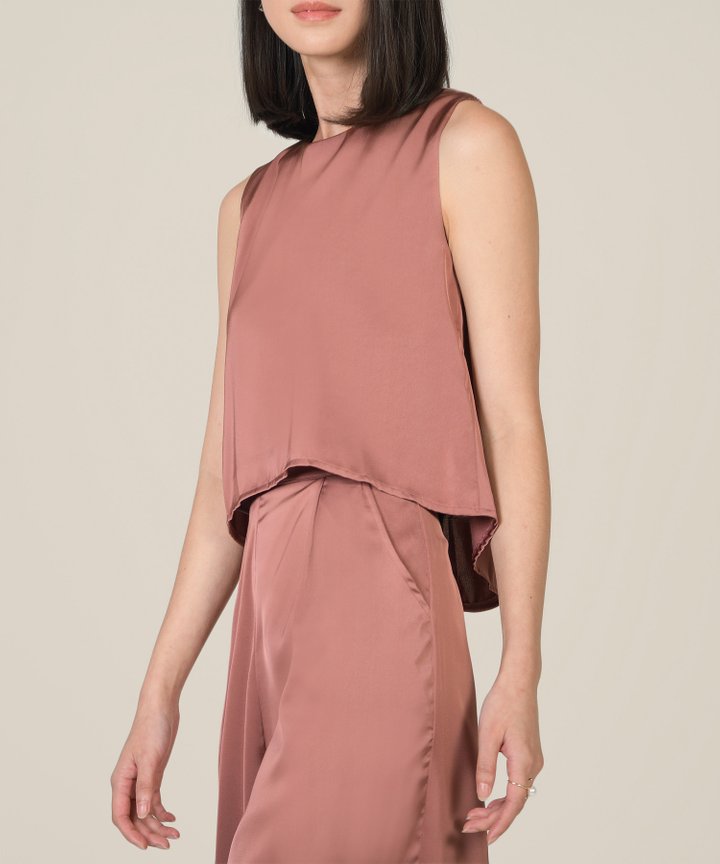 Geneva Satin Asymmetrical Top - Antique Mauve