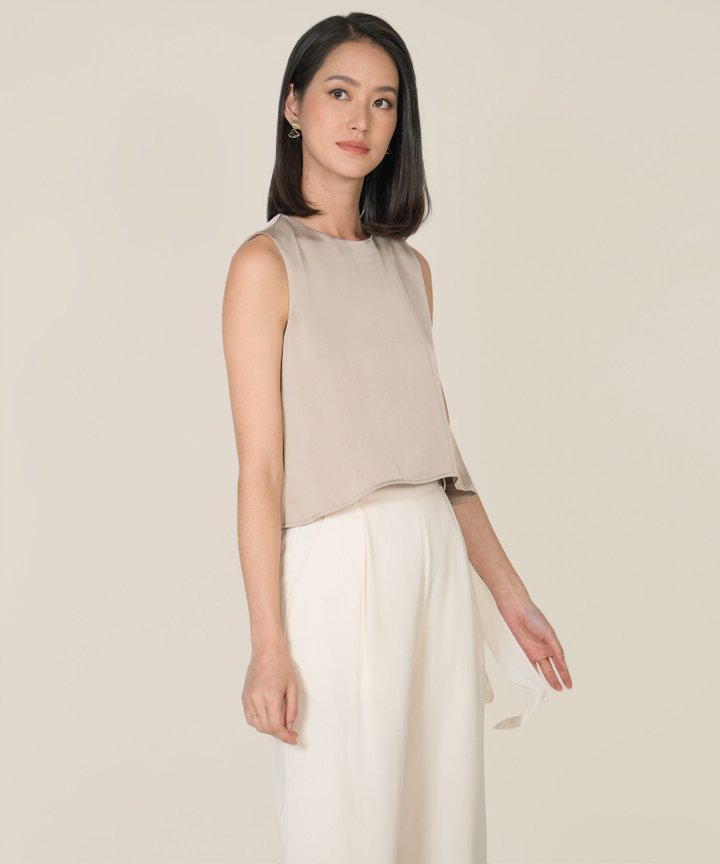 Geneva Satin Asymmetrical Top - Champagne