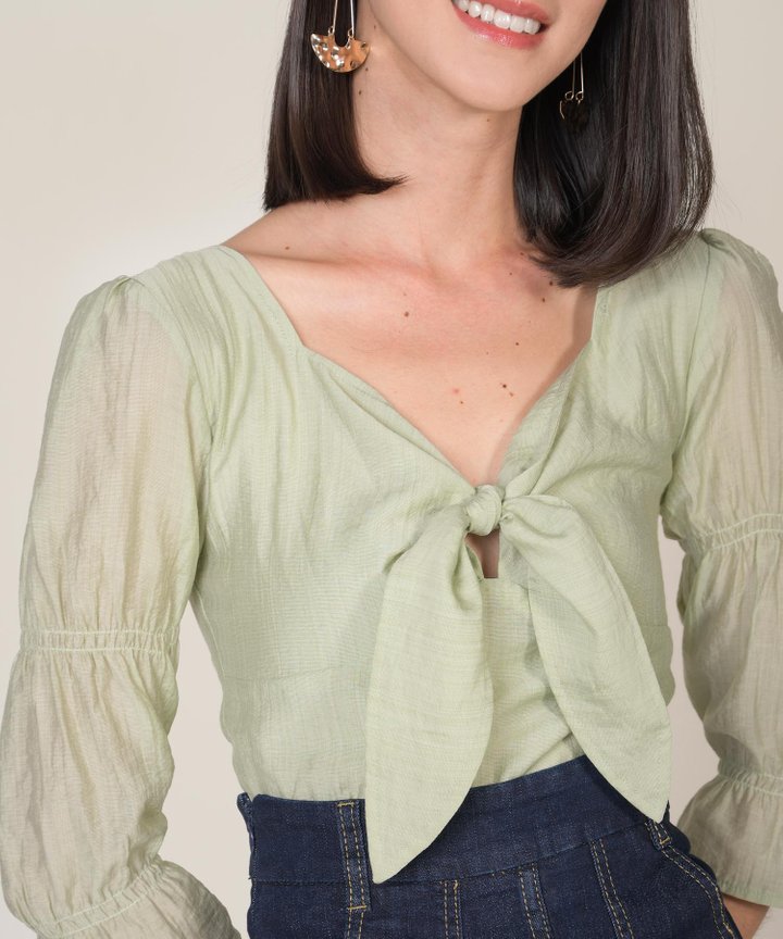 Maris Tie-Front Cropped Blouse - Sage