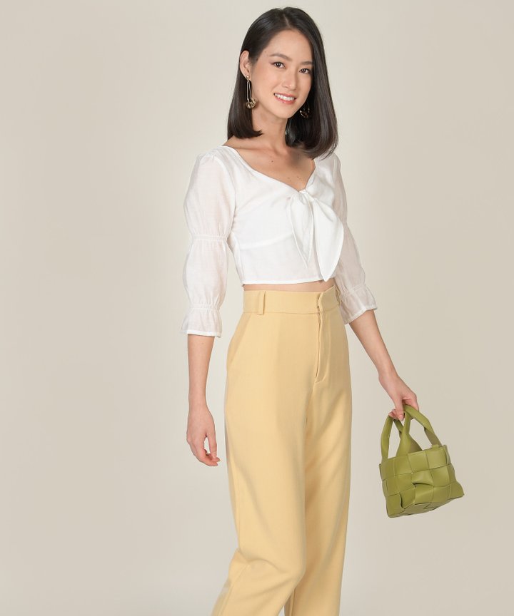 Maris Tie-Front Cropped Blouse - White