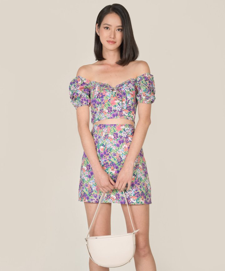Valentine Floral Top and Skirt Co-ord - Purple