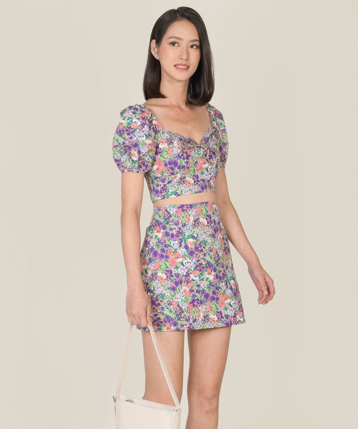 Valentine Floral Top and Skirt Co-ord - Purple