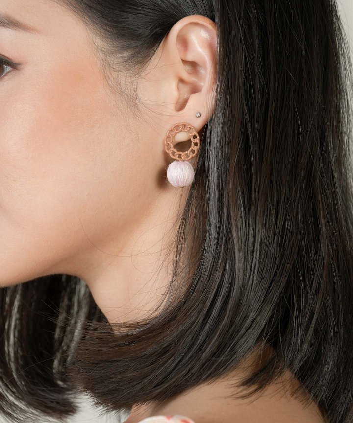 Breton Chain Drop Earrings - Pink