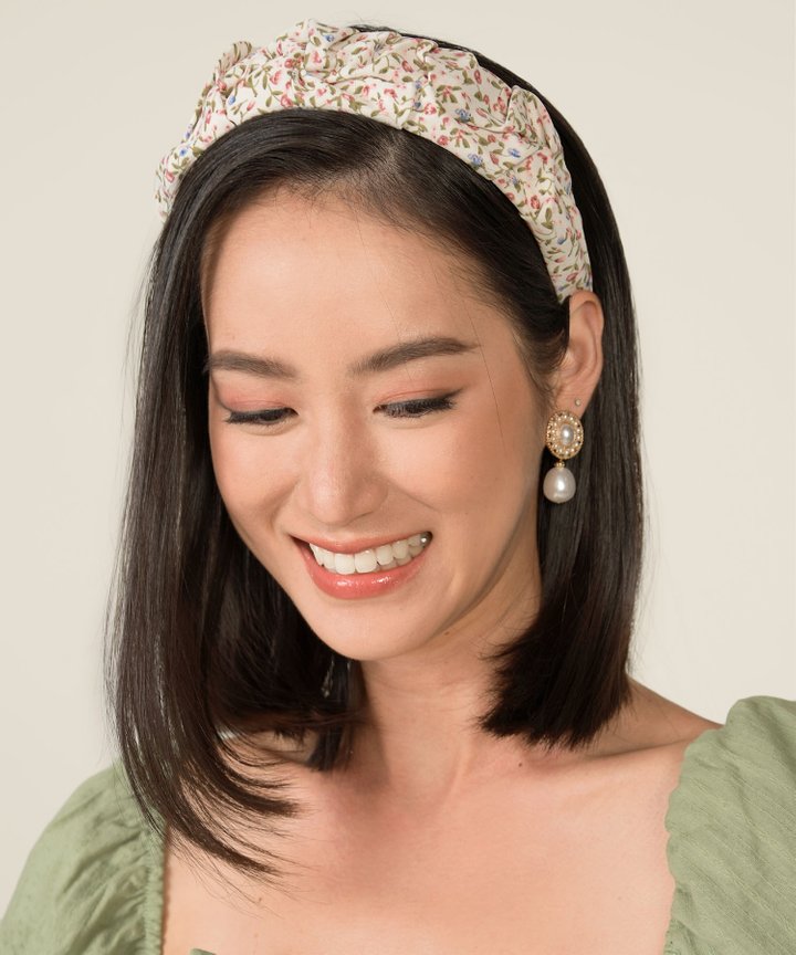 Tully Floral Ruched Hairband - Cream
