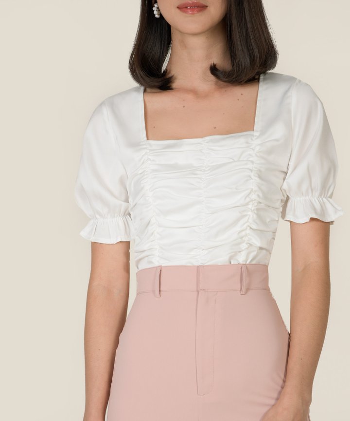 Gwyneth Ruched Cropped Top - White