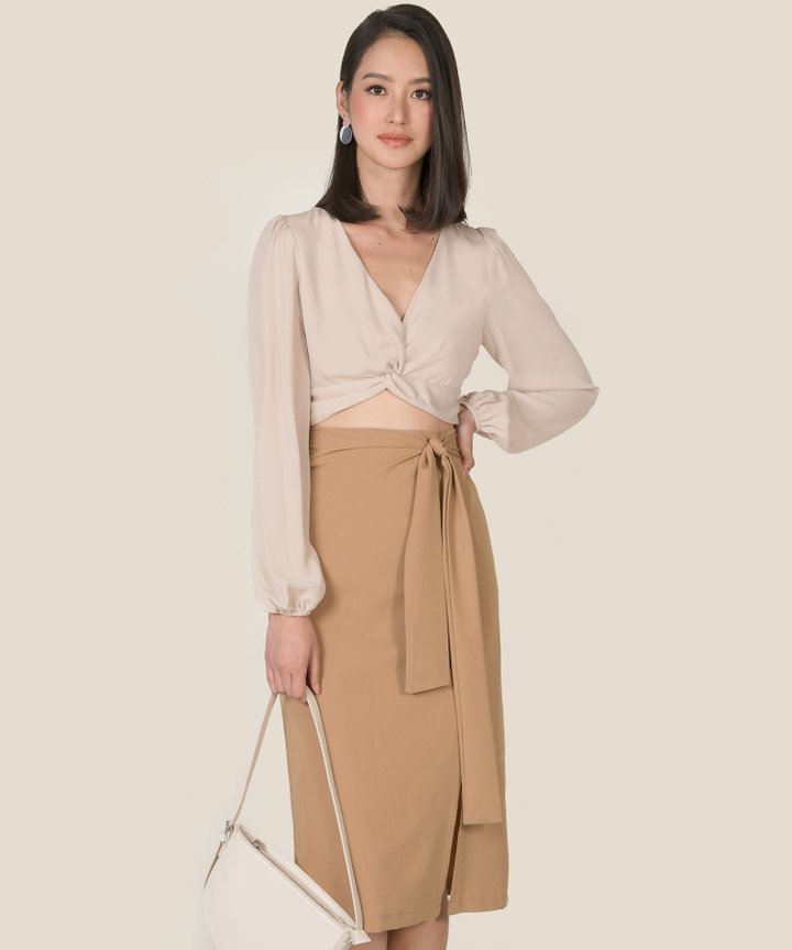 Hilaria Slit Midi Skirt - Toffee