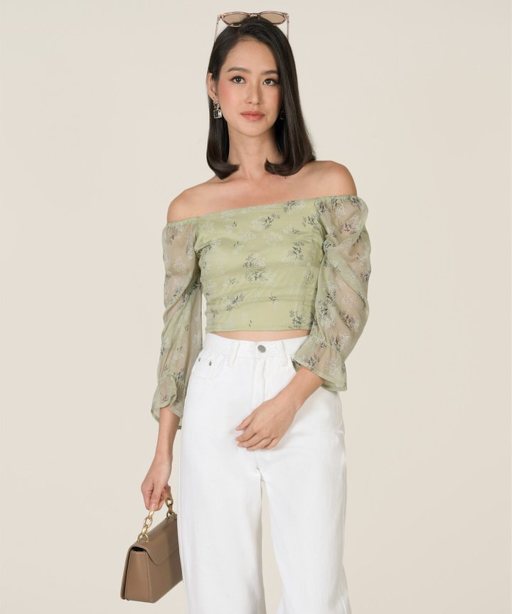 Moonlight Floral Smocked Top - Green Tea