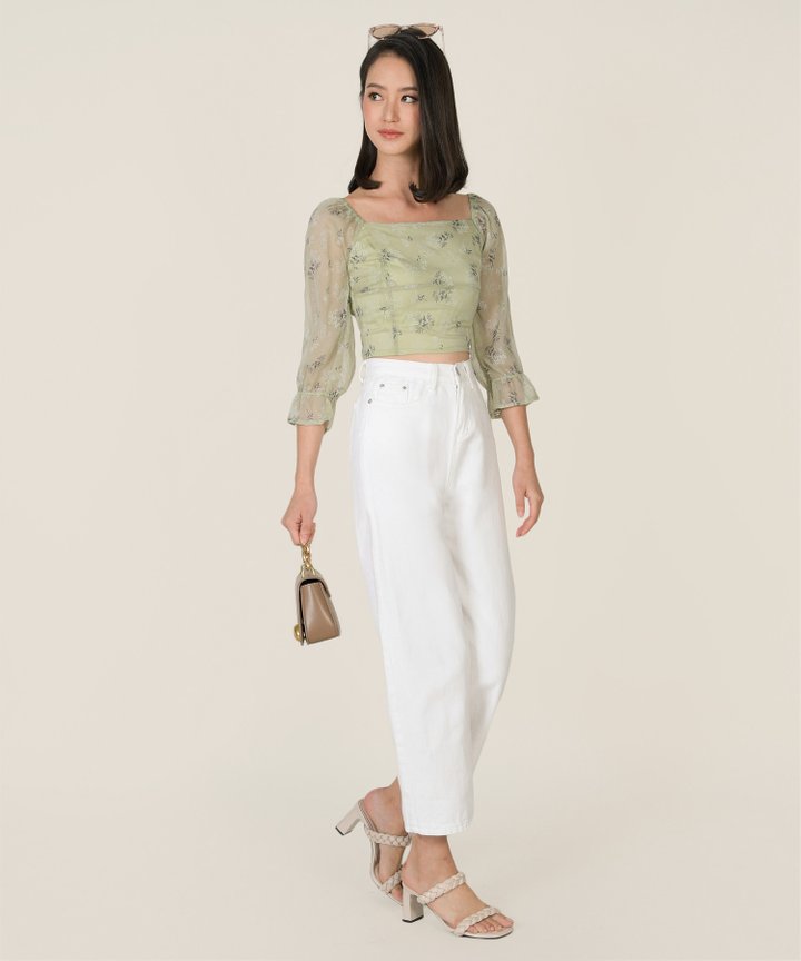 Moonlight Floral Smocked Top - Green Tea