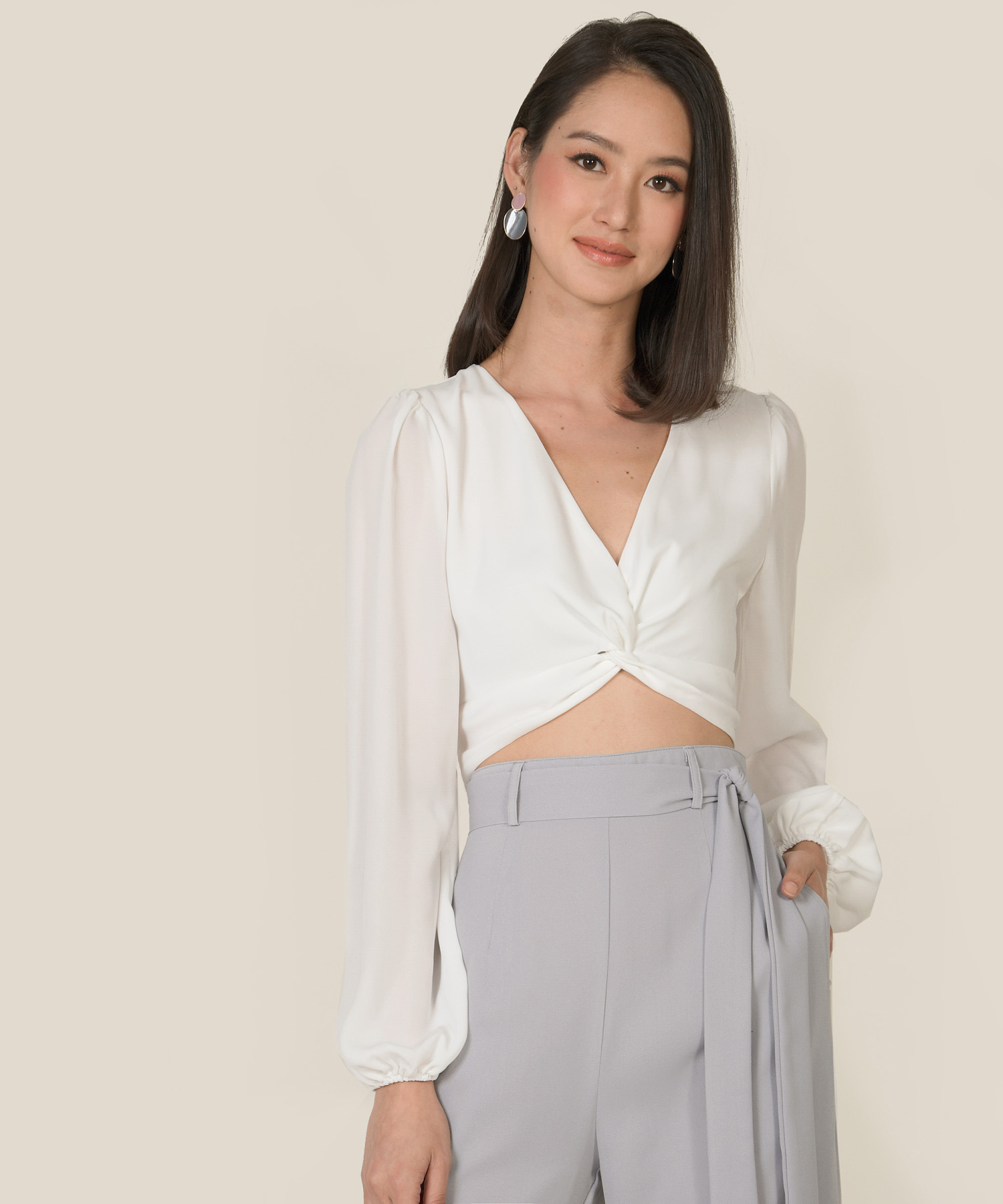 Callalily Knot Cropped Blouse White