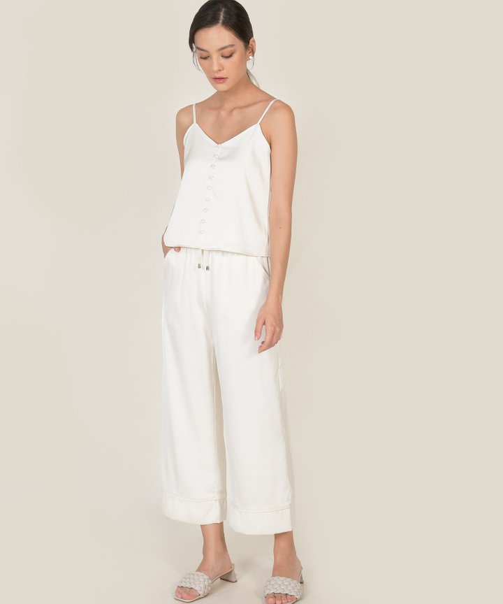 Bellevue Satin Cropped Pants - Pearl White