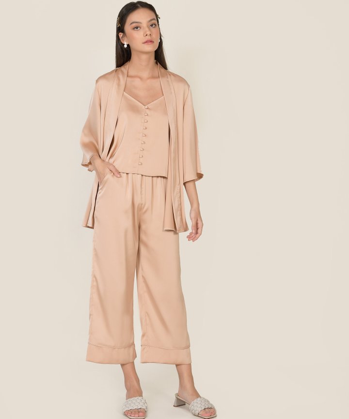 Bellevue Satin Cropped Pants - Rose Gold