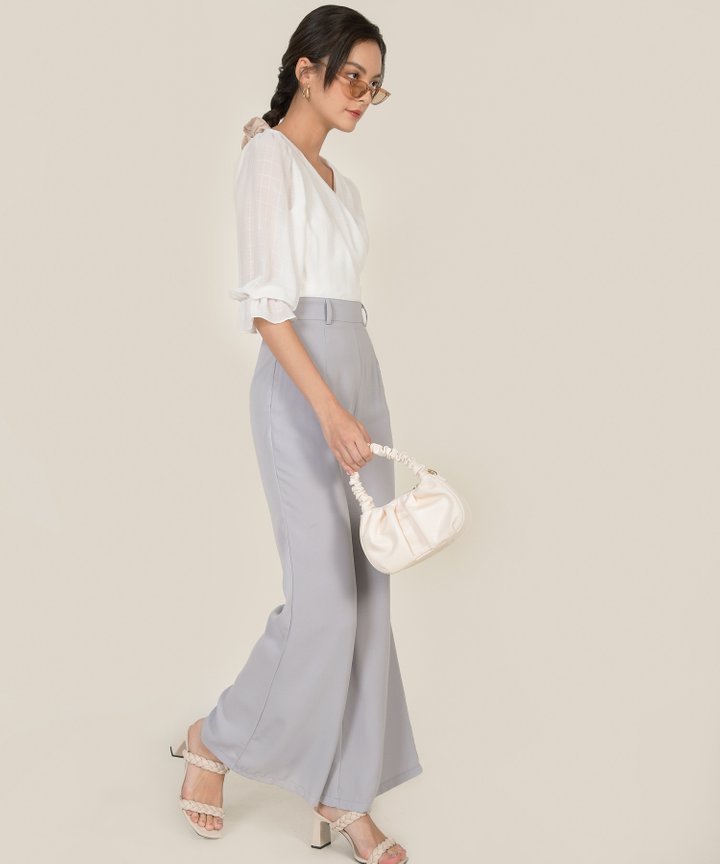 Siobhan Belted Wide Leg Pants - Pale Grey