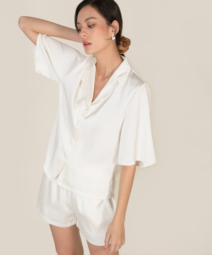 Muse Satin Shorts - Pearl White