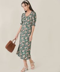 Botaniste Floral Puff Sleeve Midi Women's Dresses Online