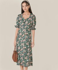 Botaniste Floral Puff Sleeve Midi Dress Women's Clothing Online