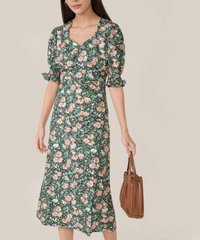 Botaniste Floral Puff Sleeve Midi Dress Online Women's Fashion