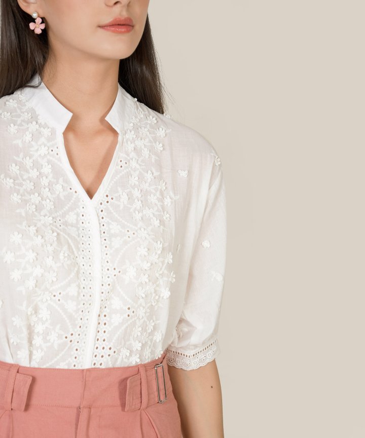 Airmont Embroidered Eyelet Blouse