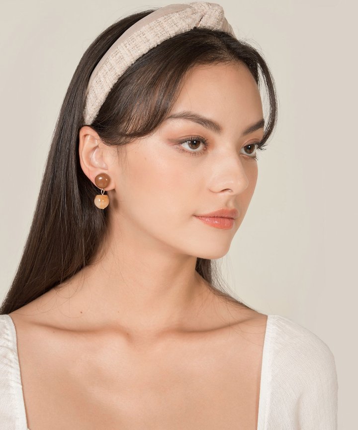 Almany Tweed Knot Headband - Beige Grey