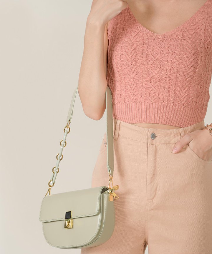 Hinton Chain Half Moon Bag - Sage