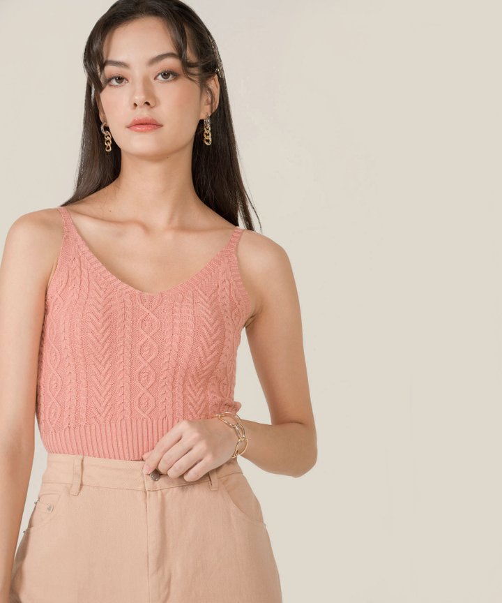 Kahlua Cable Knit Cropped Top - Peach Pink