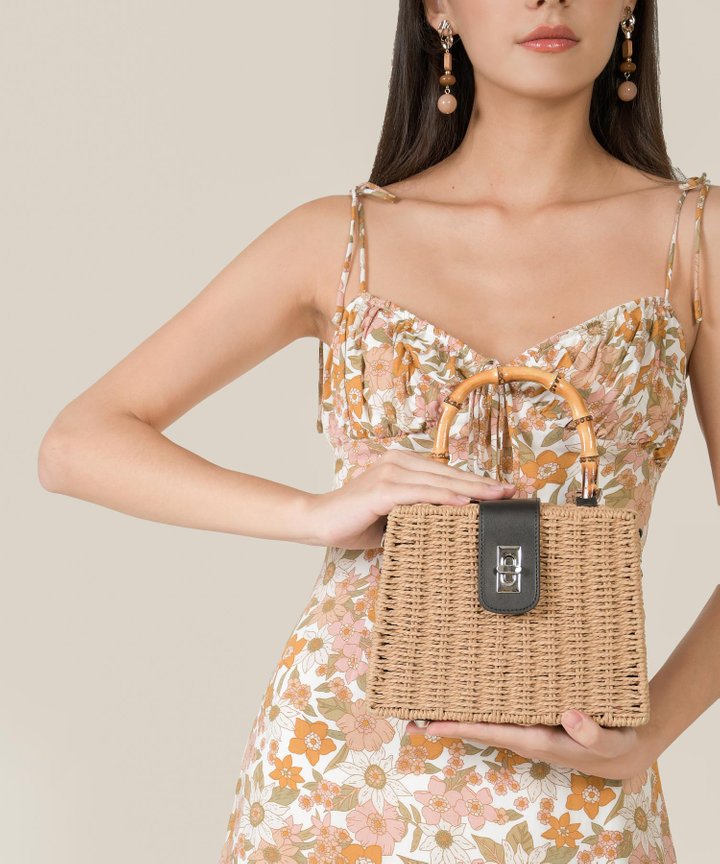 Lei Bamboo Top Handle Rattan Bag
