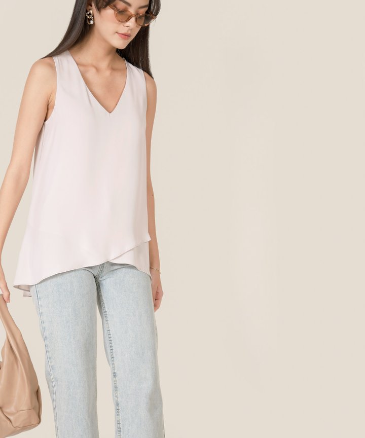 Paula Asymmetrical Overlay Top - Warm Grey