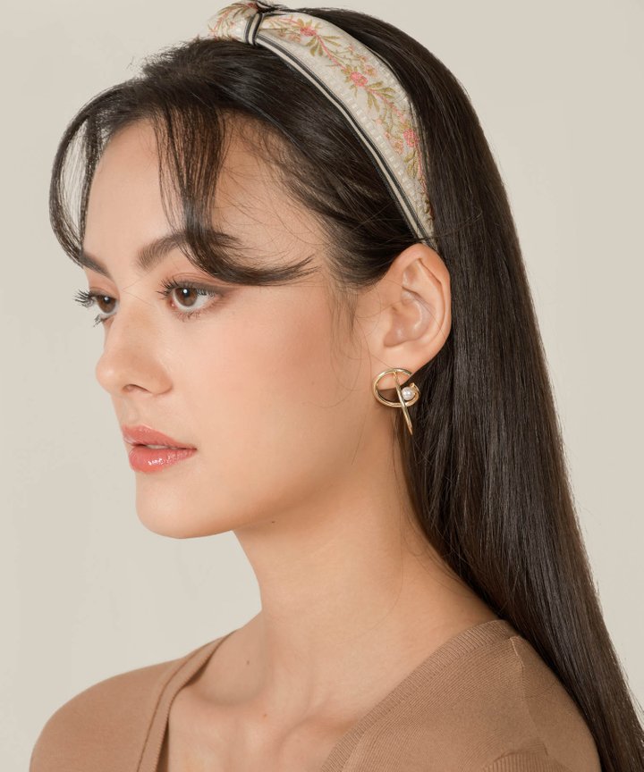 Rubin Floral Embroidered Hairband - Cream