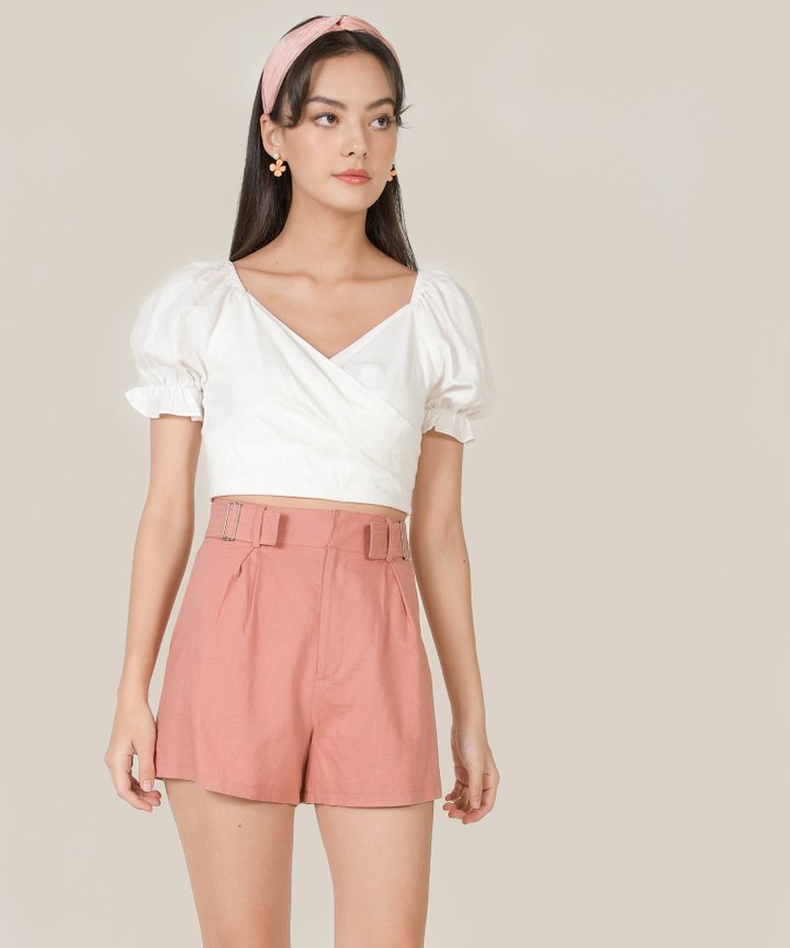 Viola Linen Buckle Shorts - Rose Pink