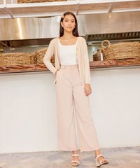 Ambrosia Button Wide Leg Pants in Pale Nude Close Up View