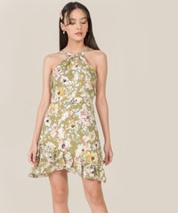 Behati Abstract Floral Halter Dress in Green Fashion Online Store