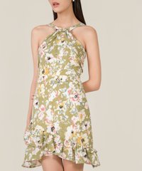 Behati Abstract Floral Halter Dress in Green Online Fashion