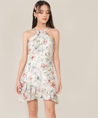 Behati Abstract Floral Halter Dress in White Women's Clothing Online