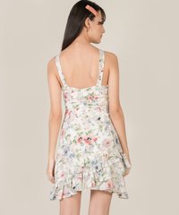 Behati Abstract Floral Halter Dress in White Back View