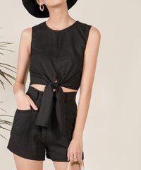 Shelby Linen Cropped Top in Black Women's Clothing Online