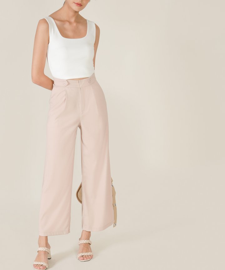 Ambrosia Button Wide Leg Pants - Pale Nude