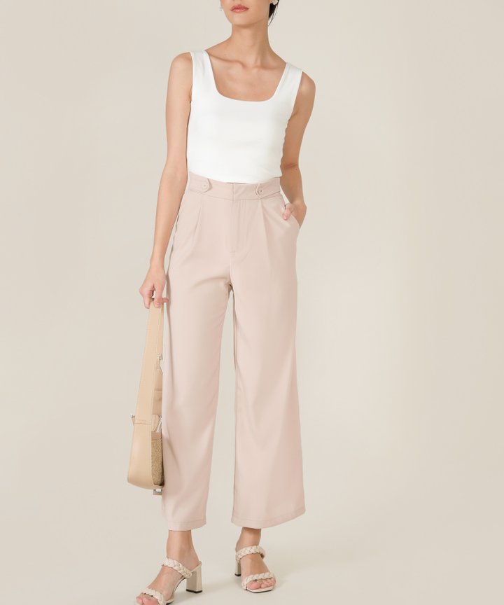 Ambrosia Button Wide Leg Pants - Pale Nude