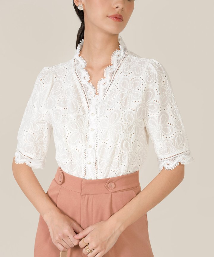 Folk Floral Eyelet Blouse
