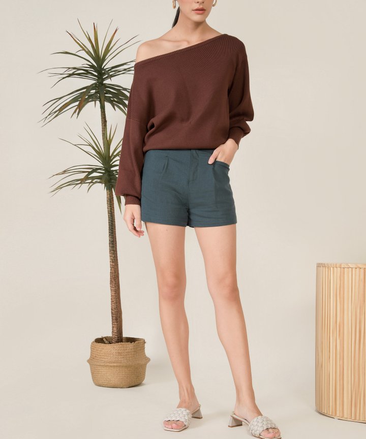 Lilley Linen Belted Shorts - Dark Teal