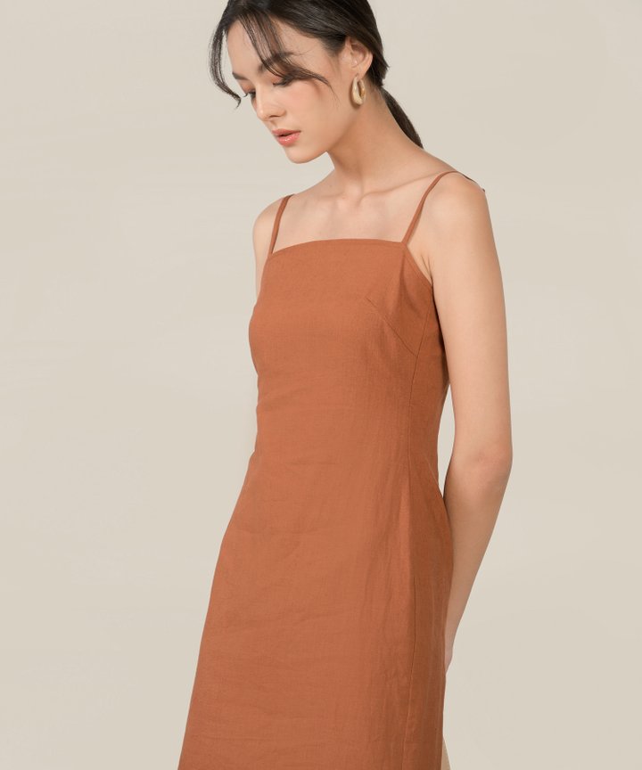 McKenna Linen Column Midi Dress - Caramel