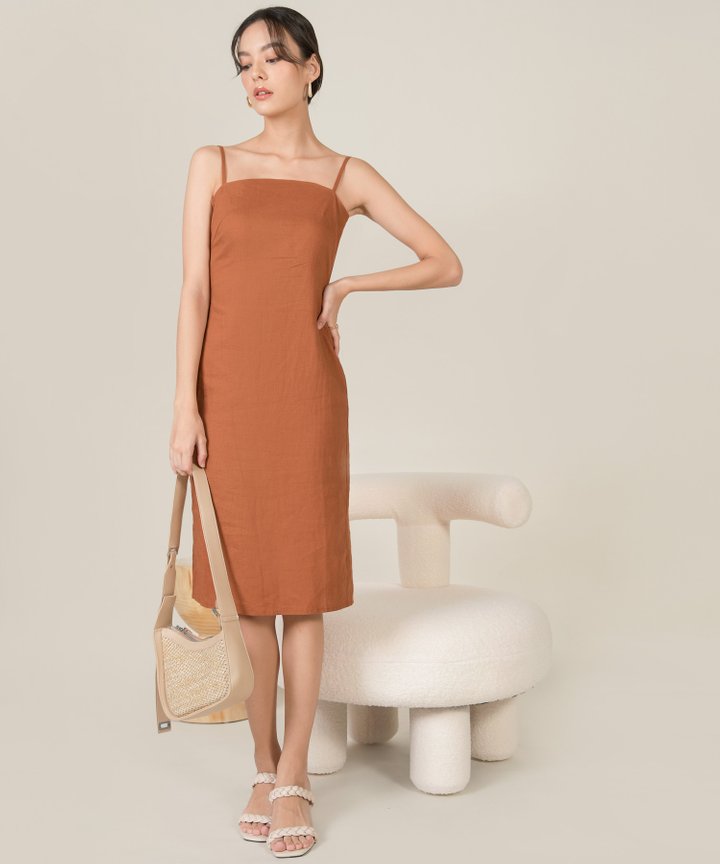 McKenna Linen Column Midi Dress - Caramel