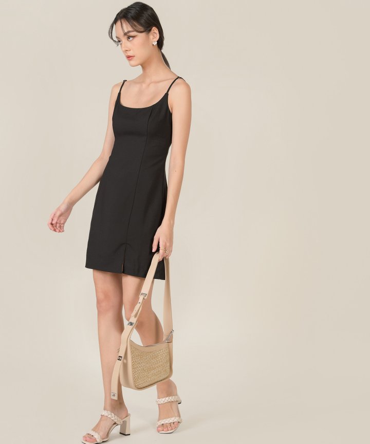 Montaigne A-line Slit Dress - Black