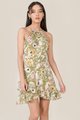 Behati Abstract Floral Halter Dress in Green Singapore Fashion Blogshop Online