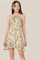 Behati Abstract Floral Halter Dress in Green Fashion Online Store