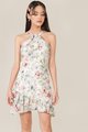 Behati Abstract Floral Halter Dress in White Women's Clothing Online