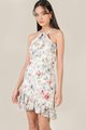 Behati Abstract Floral Halter Dress in White Fashion Online Store