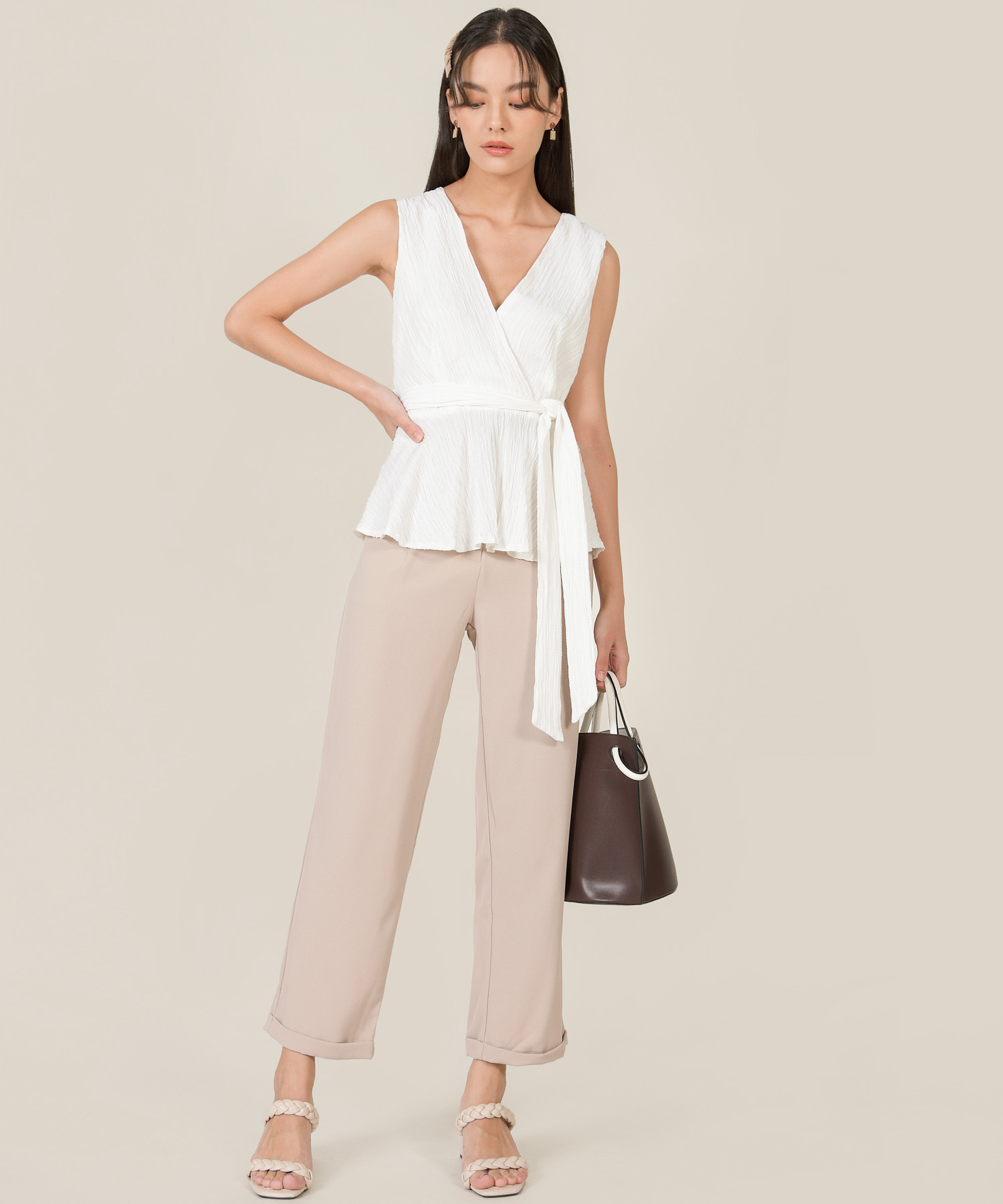 Payton Cigarette Pants - Beige Grey | Online Women's Clothing