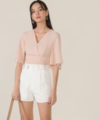 Viola Linen Buckle Shorts in White Fashion Online Store