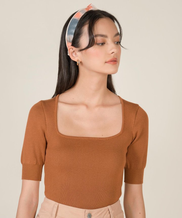 Abrielle Trapeze Knit Top - Ginger Brown