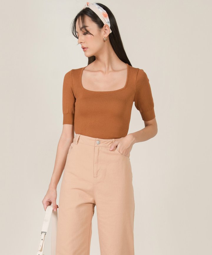 Abrielle Trapeze Knit Top - Ginger Brown